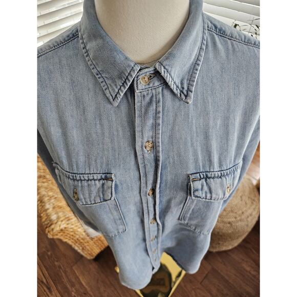 Good American Soft Denim Jean Shirt Women's Size 1/S Casual Preppy - Picture 3 of 11